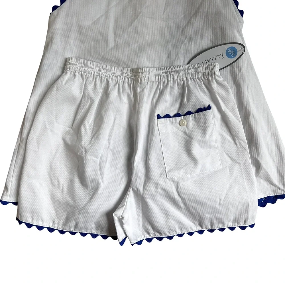 Lullaby Set Kids White Blue Ric Rac Pique Tunic and Shorts Set Size 6 NWT